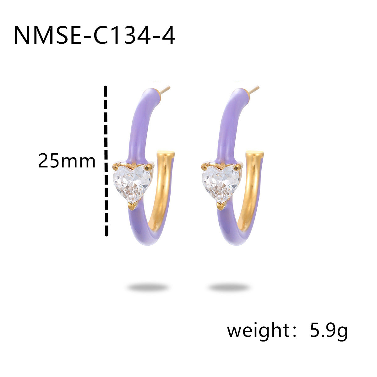 Wholesale C- shaped drop oil lovely zircon stainless steel earrings