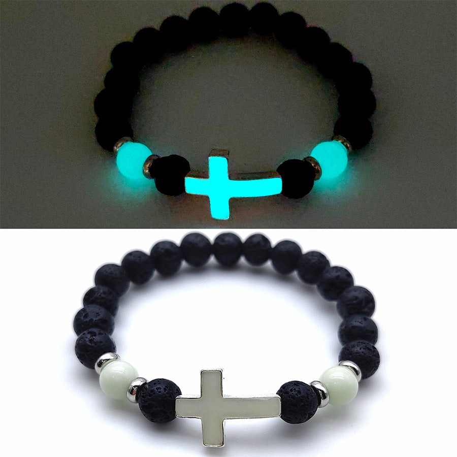Bracelet croix en pierre volcanique lumineuse en gros