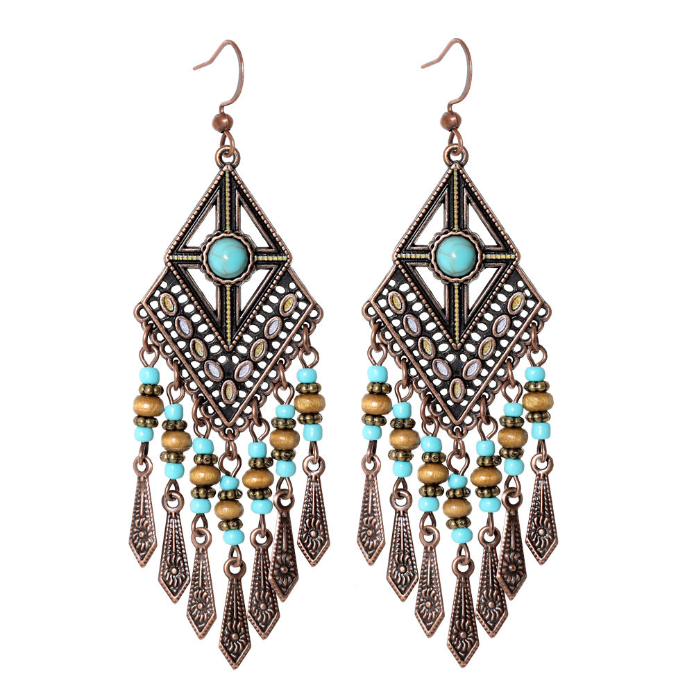 Wholesale Trendy Short Drama Popular Ethnic Style Retro Tassel Earrings Original Design Photo Earrings Travel Outfit Ambiance