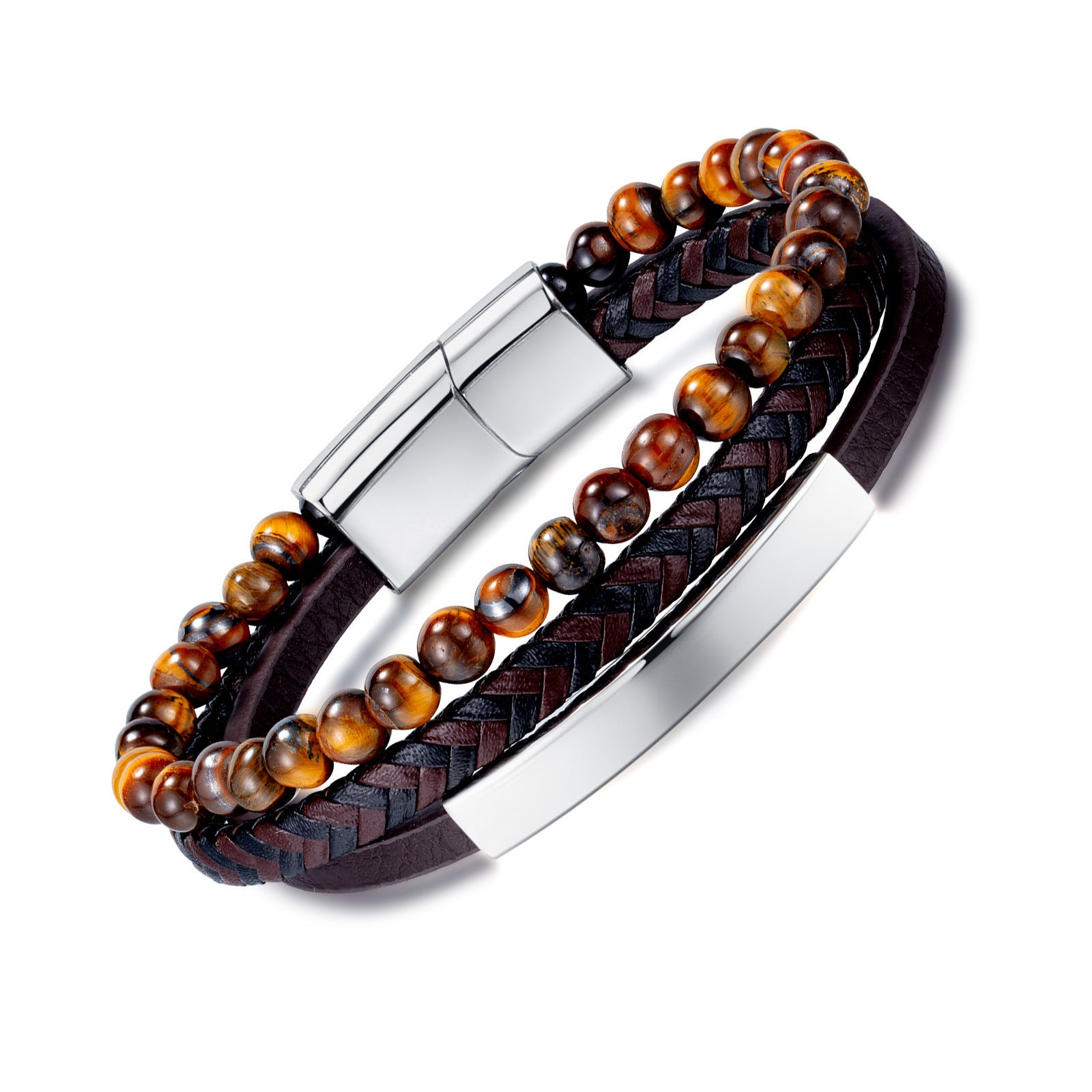 Wholesale Tiger Eye Beaded Stone Bracelet Men's Personality Retro Multi-layer Woven  Leather Bracelet