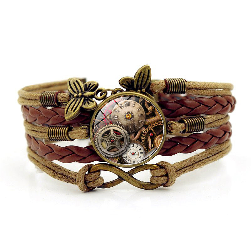 Wholesale Steampunk Gear Cuff Bracelet with Infinity Symbol and Multi-layer Leather Design,  Unisex Fashion Jewelry Accessory