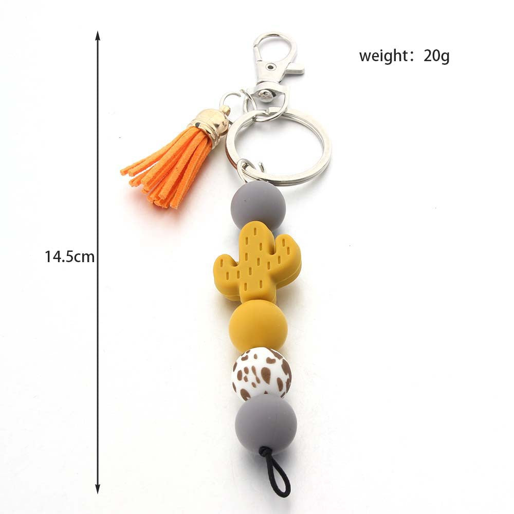 Wholesale Cartoon Cactus Silicone Beaded Keychain ACC-KC-JinAn005