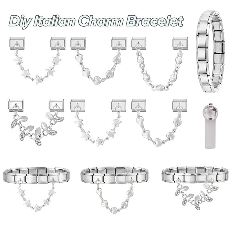 Wholesale 9mm Italian Charm Starter Bracelets DIY Double Hanger Stainless Steel Composable Bracelet