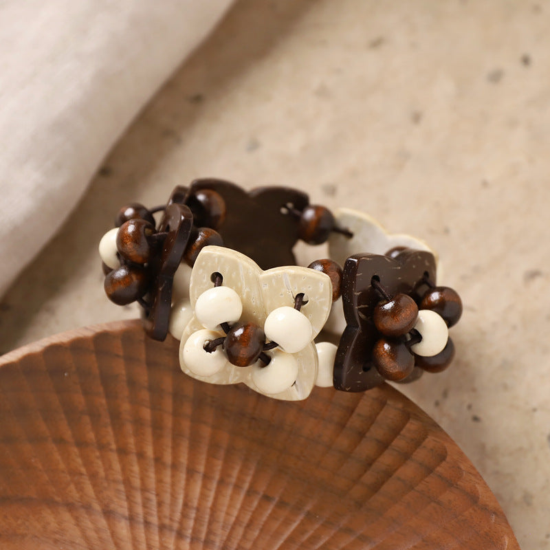 Wholesale Bohemian Retro nut Shell Bracelet Niche Stylish Ethnic Style Brown Coffee Beaded Bracelet Holiday Style Women' s Bracelet