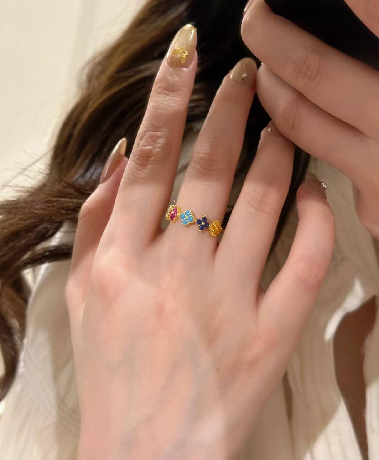 Wholesale Copper Monet Garden Rainbow Ring with Zircon Inlay,  Fashion Accessory for Everyday Wear
