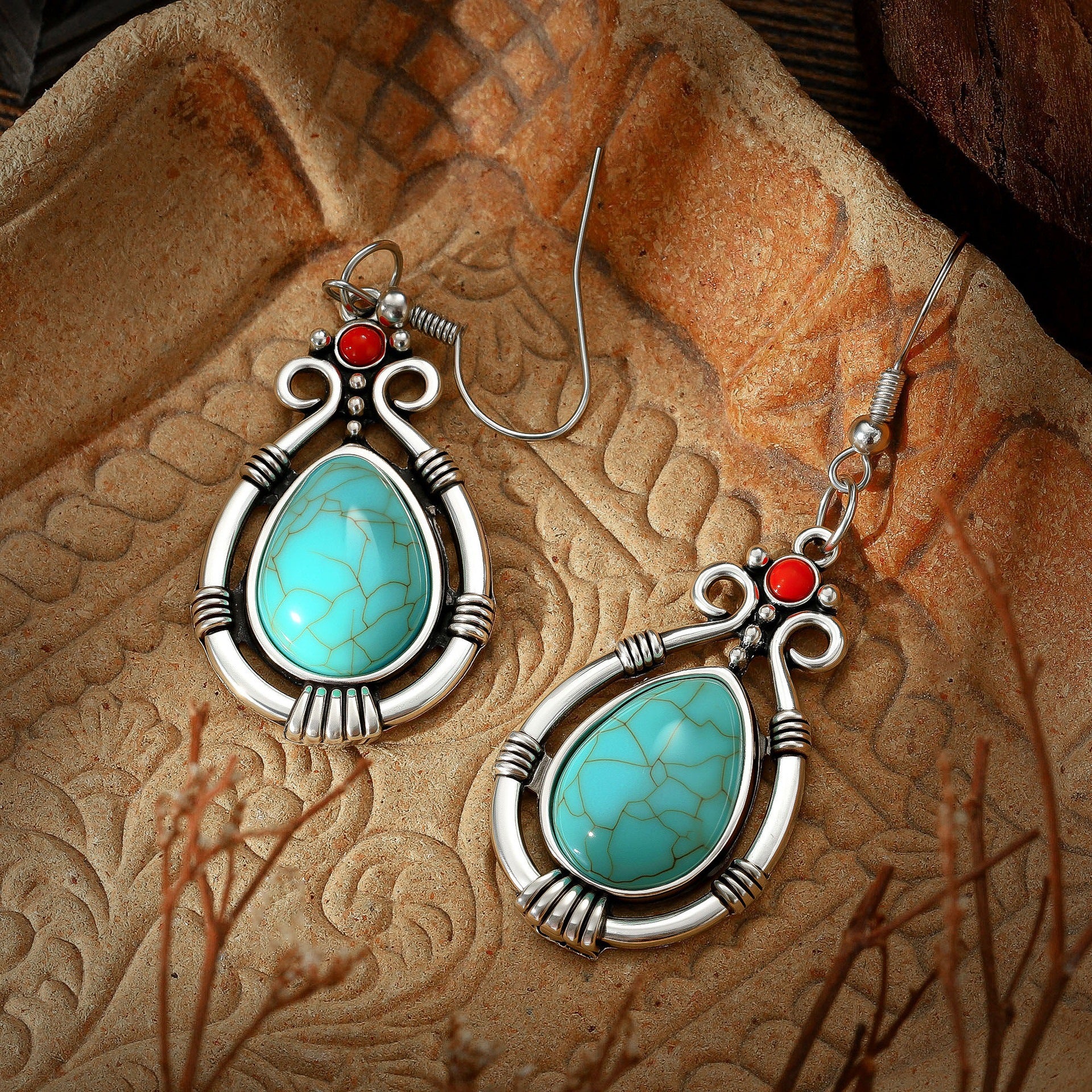 Wholesale turquoise retro bohemian teardrop earrings
