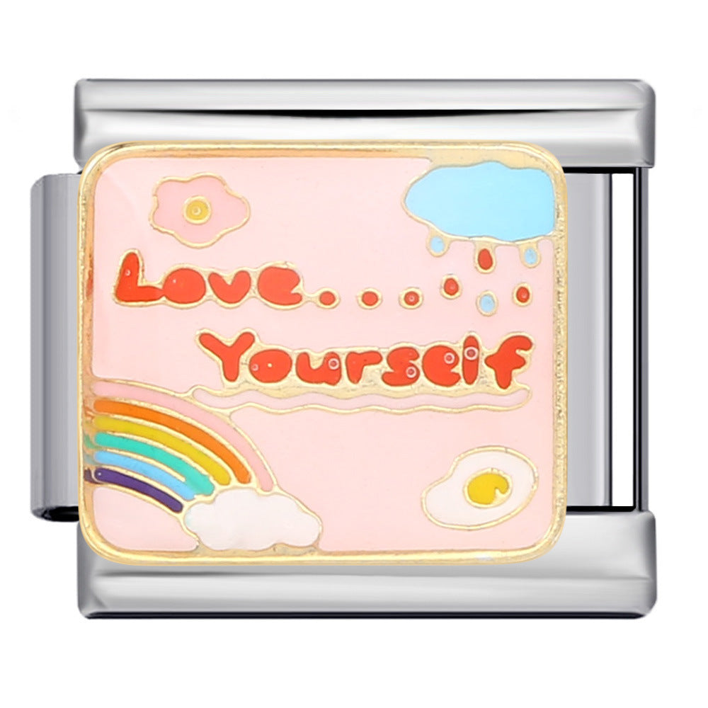 Wholesale 5pcs Italian Charm Bracelet 9mm DIY Splicing Personalized English Series Stainless Steel Composable Bracelet