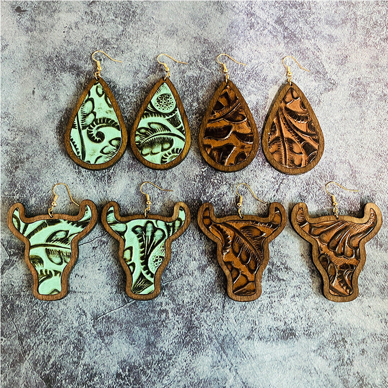 Pendientes de cuero al por mayor Pendientes retro