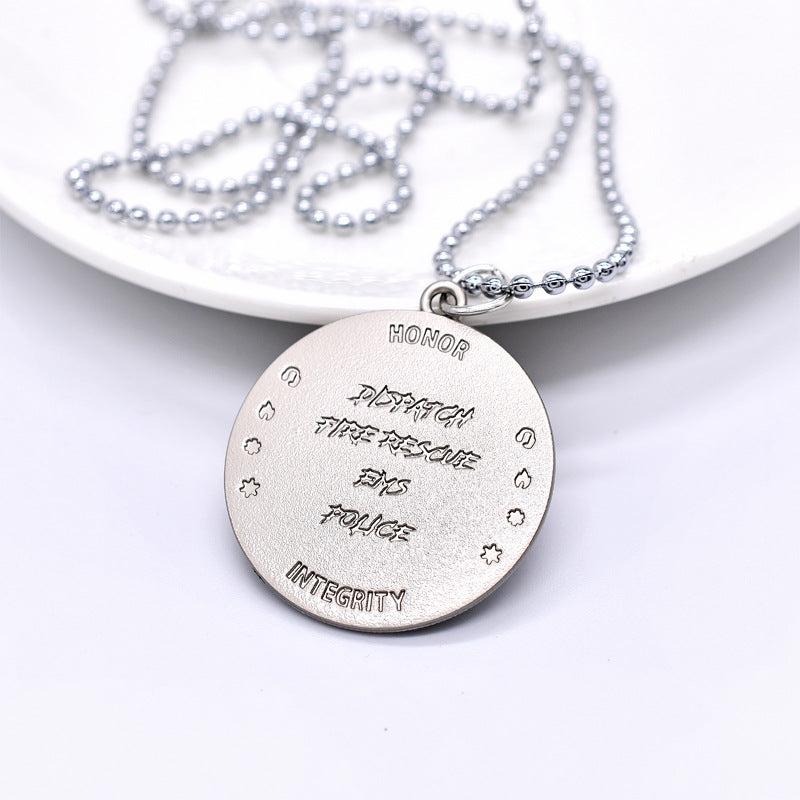 Wholesale American Independence Day Zinc Alloy American Flag Round Chrome Bead Chain Necklace