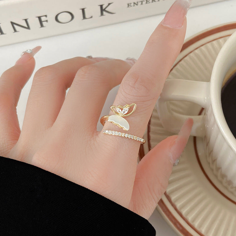 Wholesale Oil Drop Zircon Butterfly Pearl Ring ACC-RS-Huiih002