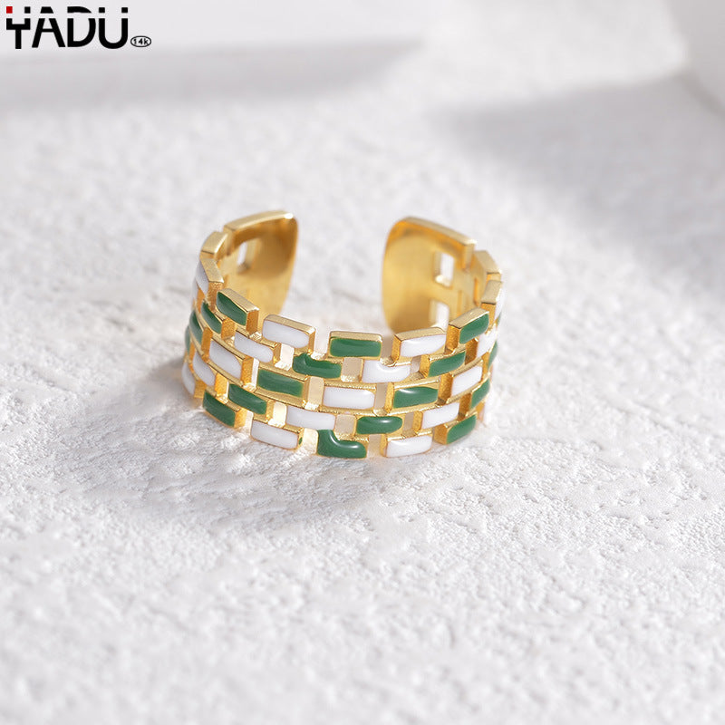 Wholesale 14K Gold Titanium Steel Ring Vintage Inlaid Turquoise Oil Drip Ring ACC-RS-yanc001