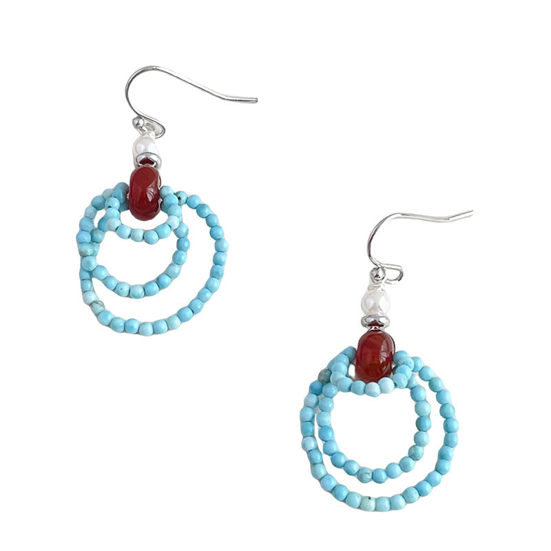 Wholesale Ethnic Handmade Red Agate &  Turquoise Earrings Copper - Boutique Resale Jewelry Accessory