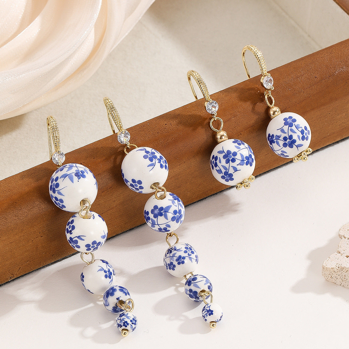Wholesale Cup and Plate Shaped Ceramic Blue and White Porcelain Earrings
