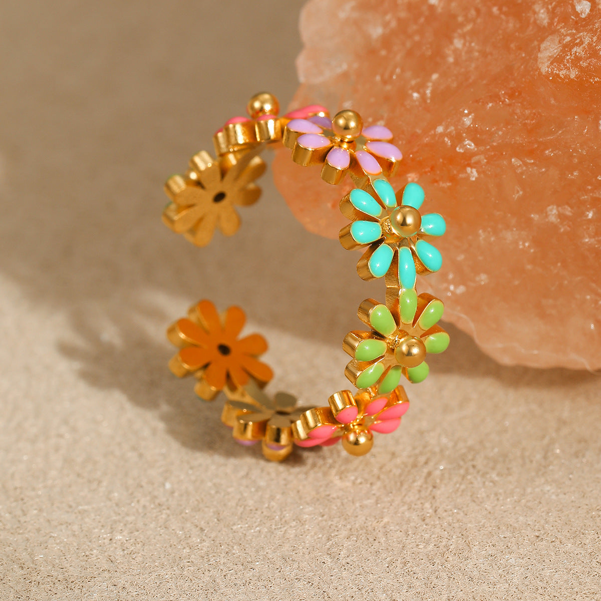 Wholesale flower ring stainless steel 18k gold  ring