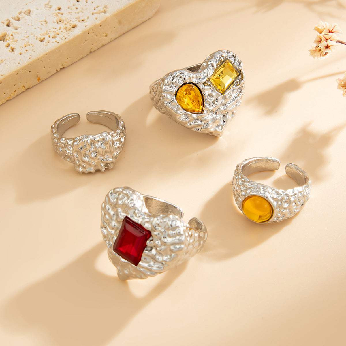 Wholesale Metal Lava Heart Folded Square Inlay Ring