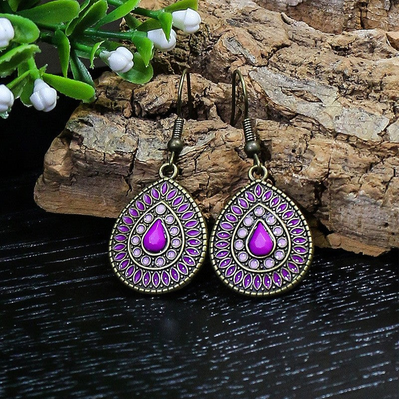 Wholesale Vintage Alloy Geometric Water Drop Oil Drop Tassel Earrings Party Jewelry Accessory