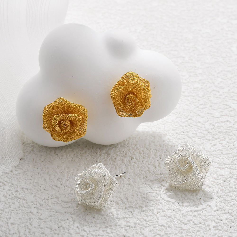 Wholesale Metal mesh rose earrings