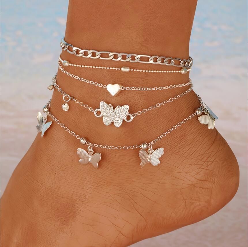 Wholesale  Light Luxury Fashion Butterfly Shell Rice Bead  Anklets Suit