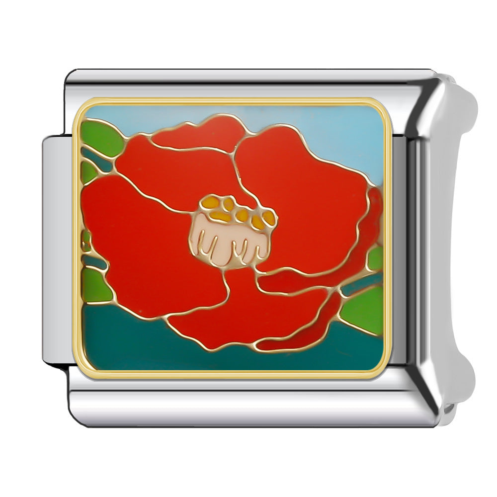 Wholesale Italian Charm Bracelet 9mm DIY Splicing Floral Collection Stainless Steel Composable Bracelet