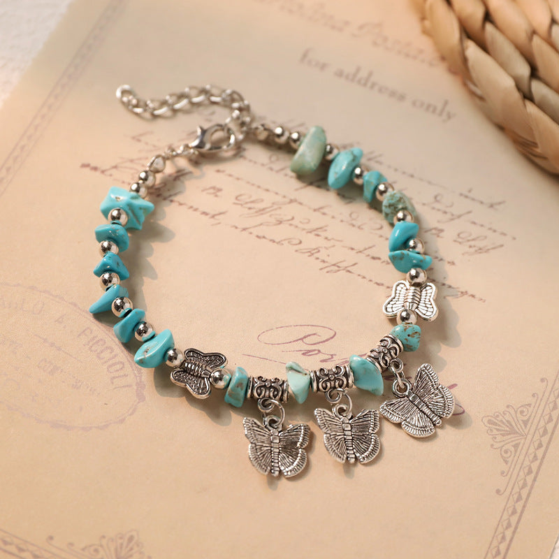 Wholesale Vintage Ethnic Mori Bracelet Niche Design Artistic Silver Amethyst Butterfly Bracelet Women' s New Chinese Accessories