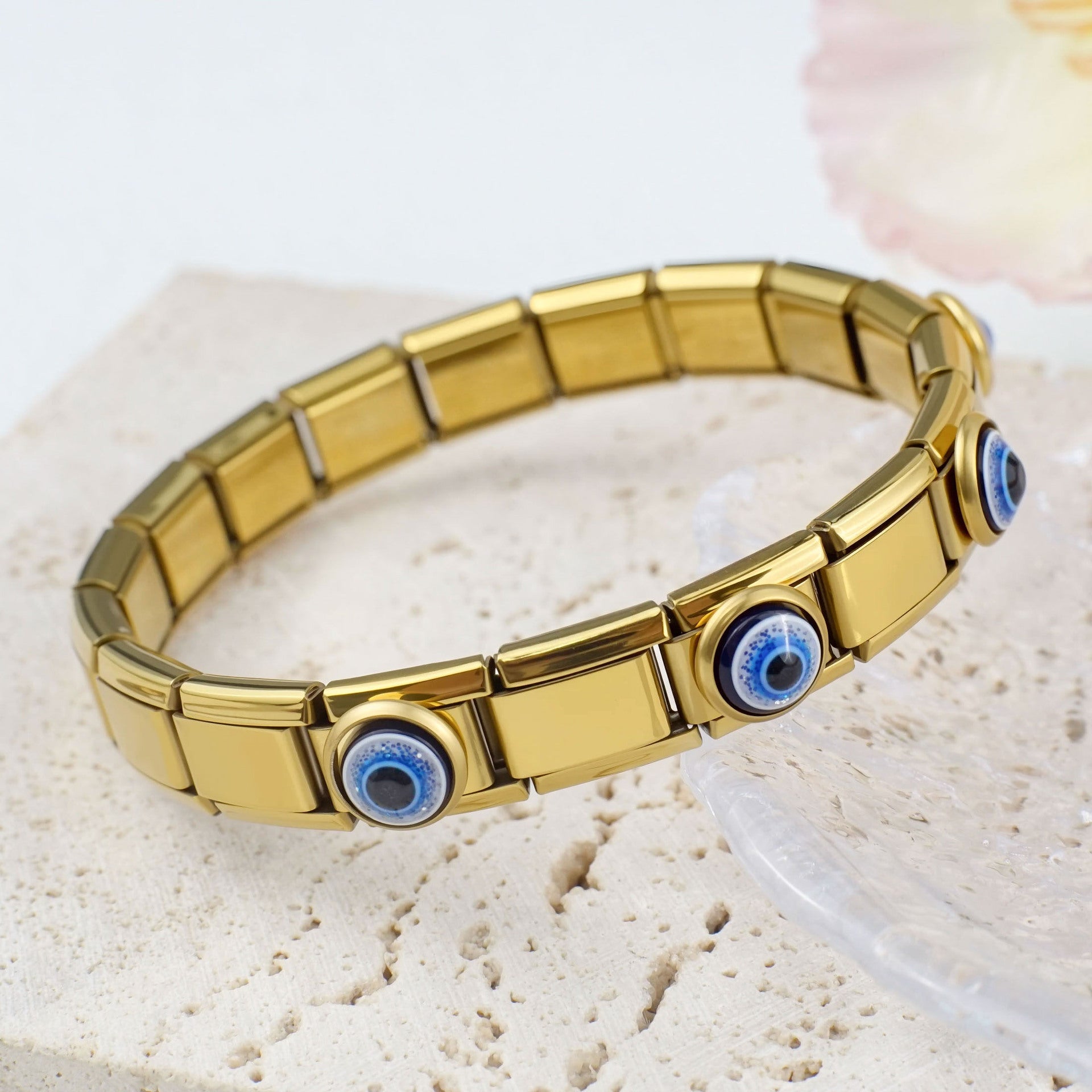 Wholesale 2pcs/pack 9mm Italian Charm Starter Bracelets DIY square Single Section Devil Eye Creative Stainless Steel Composable Bracelet