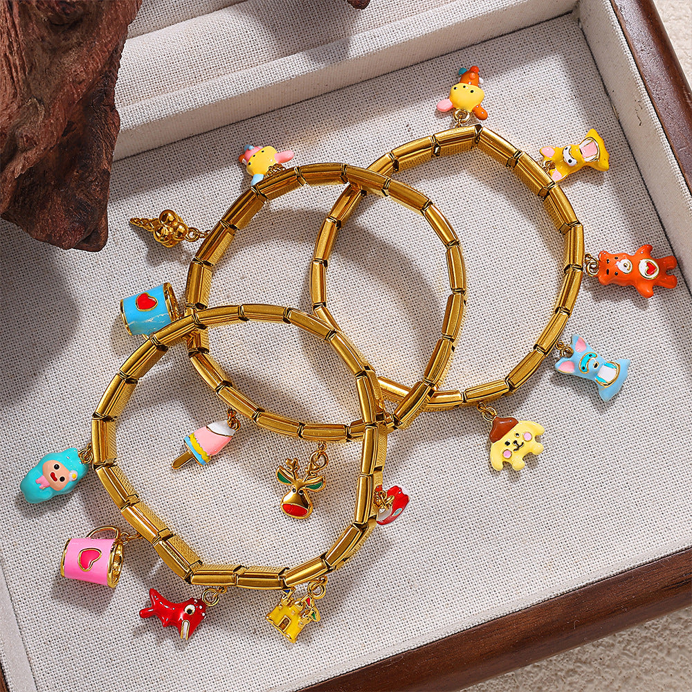 Wholesale Animal Series Bear Dinosaur Pendant Stainless Steel Composable Bracelet