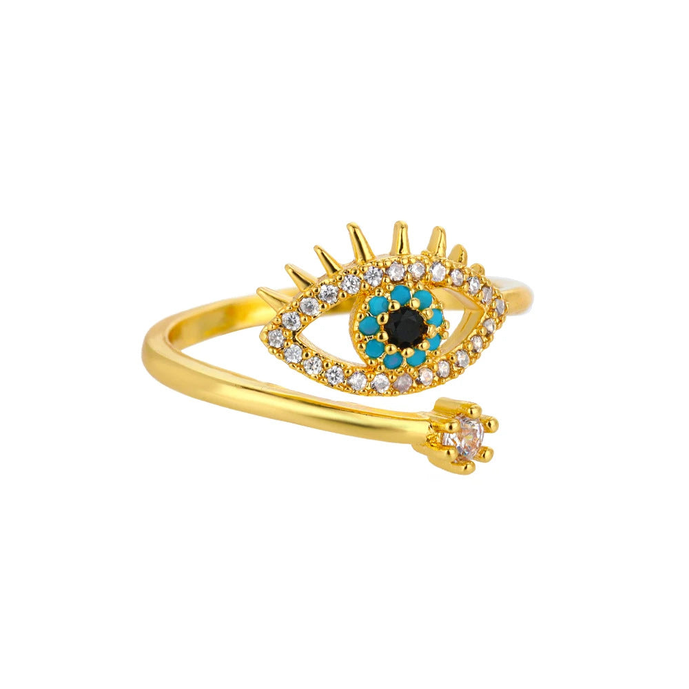 Wholesale Evil Eye Adjustable Ring Gold Plated Stainless Steel Zircon Jewelry Accessory