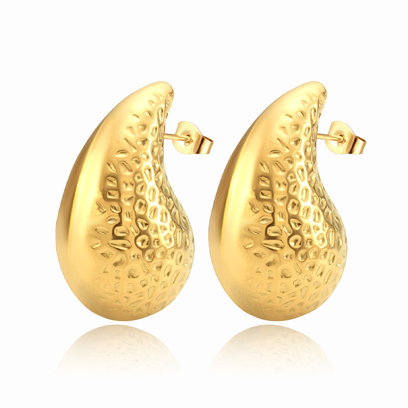 Wholesale Extra Large Teardrop Hollow Stainless Steel Earrings Gold Plated Fashion Accessory for Boutique Resale