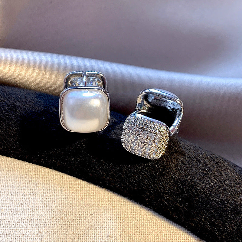 Wholesale Double-sided Square Pearl Zircon Earrings