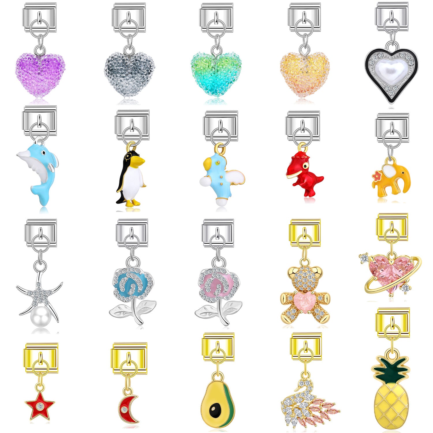 Wholesale 10pcs Italian Charm Bracelet 9mm DIY Splicing Love Animal Series Stainless Steel Composable Bracelet