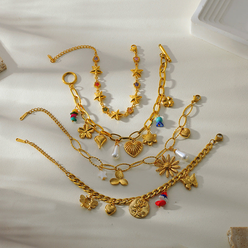 Wholesale  Flower Heart Stainless Steel Bracelet