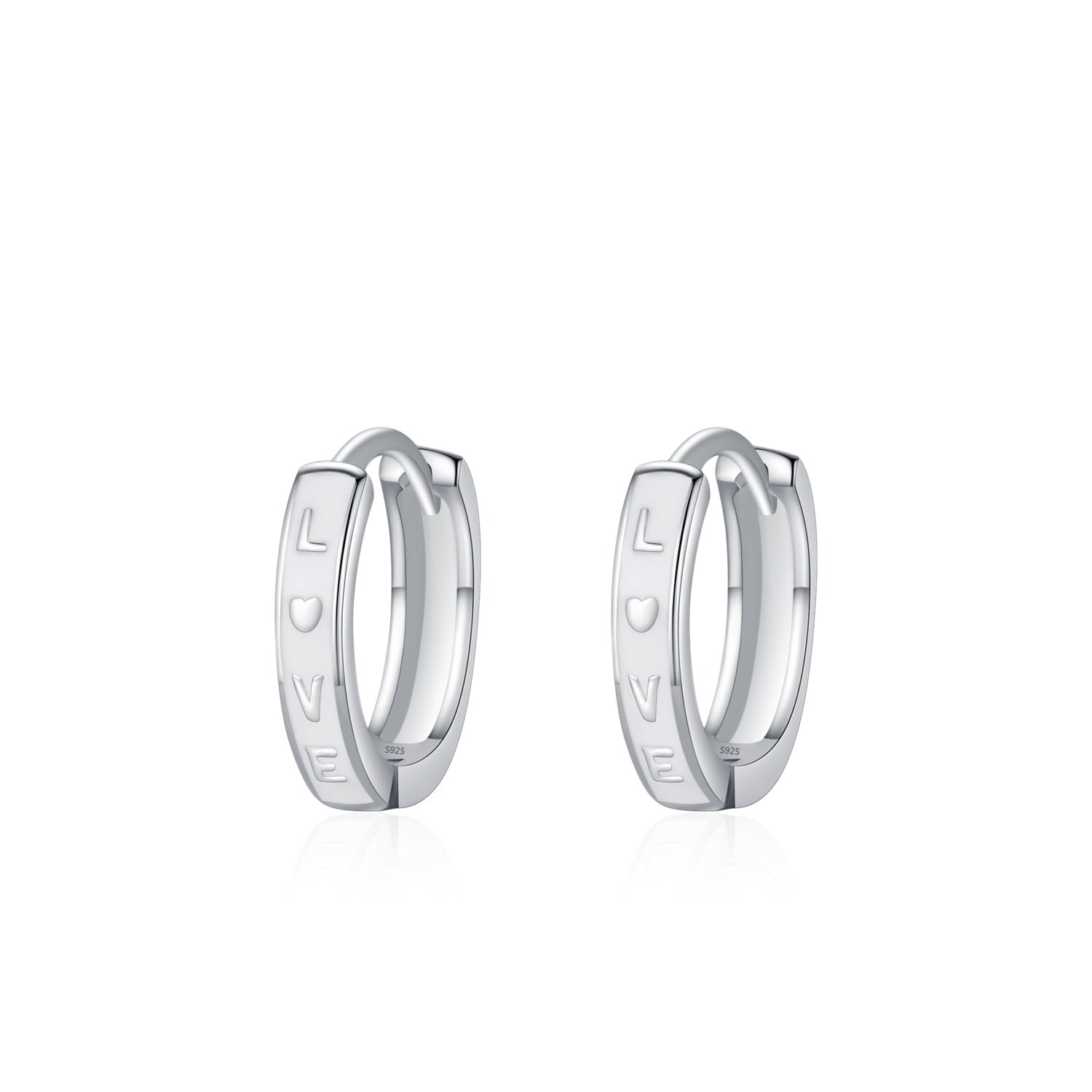 Wholesale S925 Sterling Silver White Romantic LOVE Solid Color Hoop Earrings