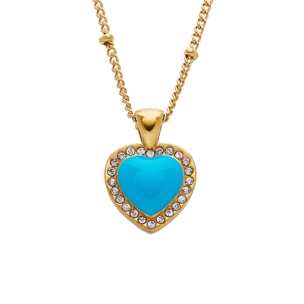 Wholesale Roman Digital Heart-shaped Zircon Pendant Titanium Steel Necklace ACC-NE-Feif001