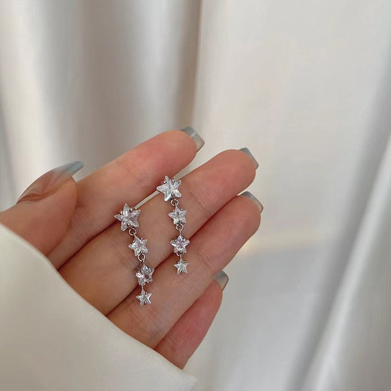 Wholesale Zircon alloy star-shaped tassel earrings