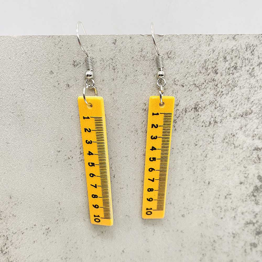 Wholesale Teacher' s Day Leopard Print Pencil Ruler Acrylic Earrings