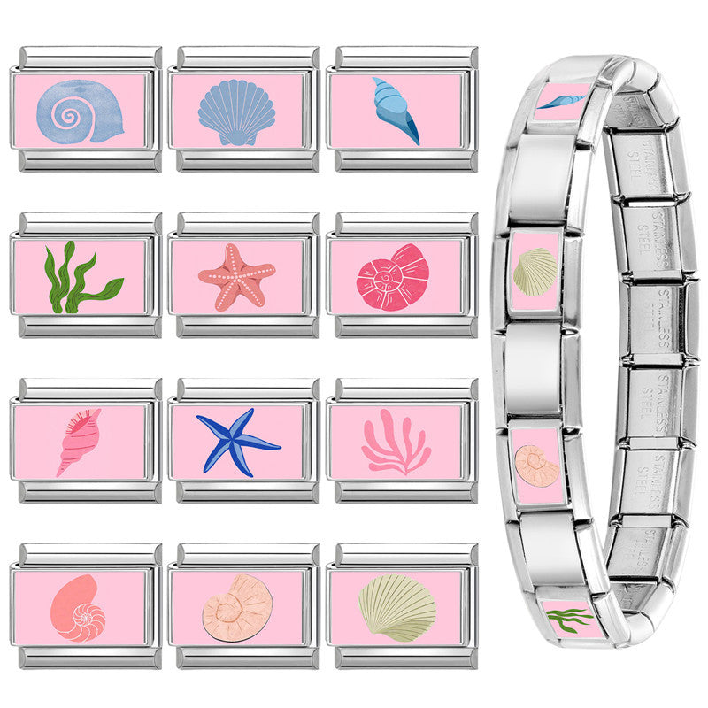 Wholesale 9mm Italian Charm Starter Bracelets DIY Marine Series Stainless Steel Composable Bracelet