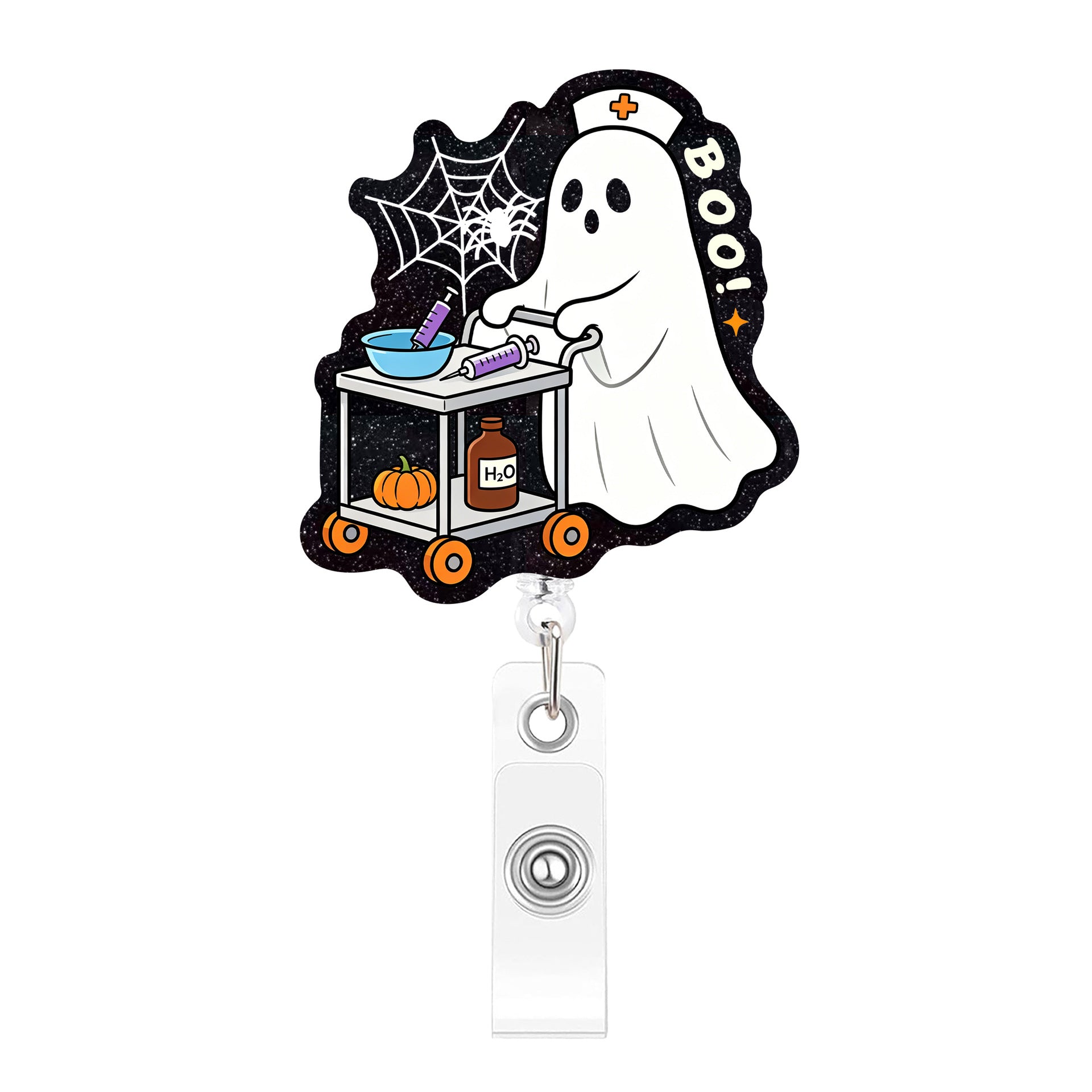 Wholesale  Boo Crew Ghost Nurse Retractable Badge Reel Fun Acrylic Charm For Keys Or ID Badge Boutique Resale Gift
