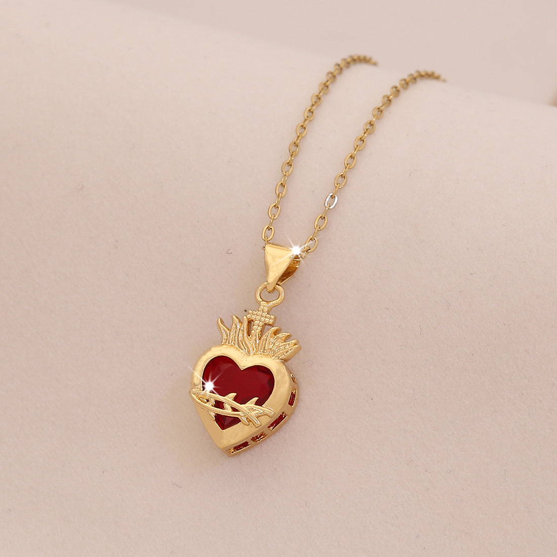 Wholesale Red Heart Light Luxury Stainless Steel Clavicle Necklace