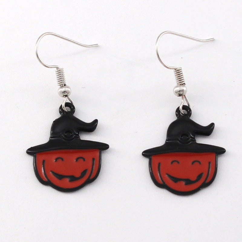 Wholesale 2 Pairs/Pack  Halloween Alternative Pumpkin Head Alloy Oil Drop Earrings ACC-ES-Liyao001