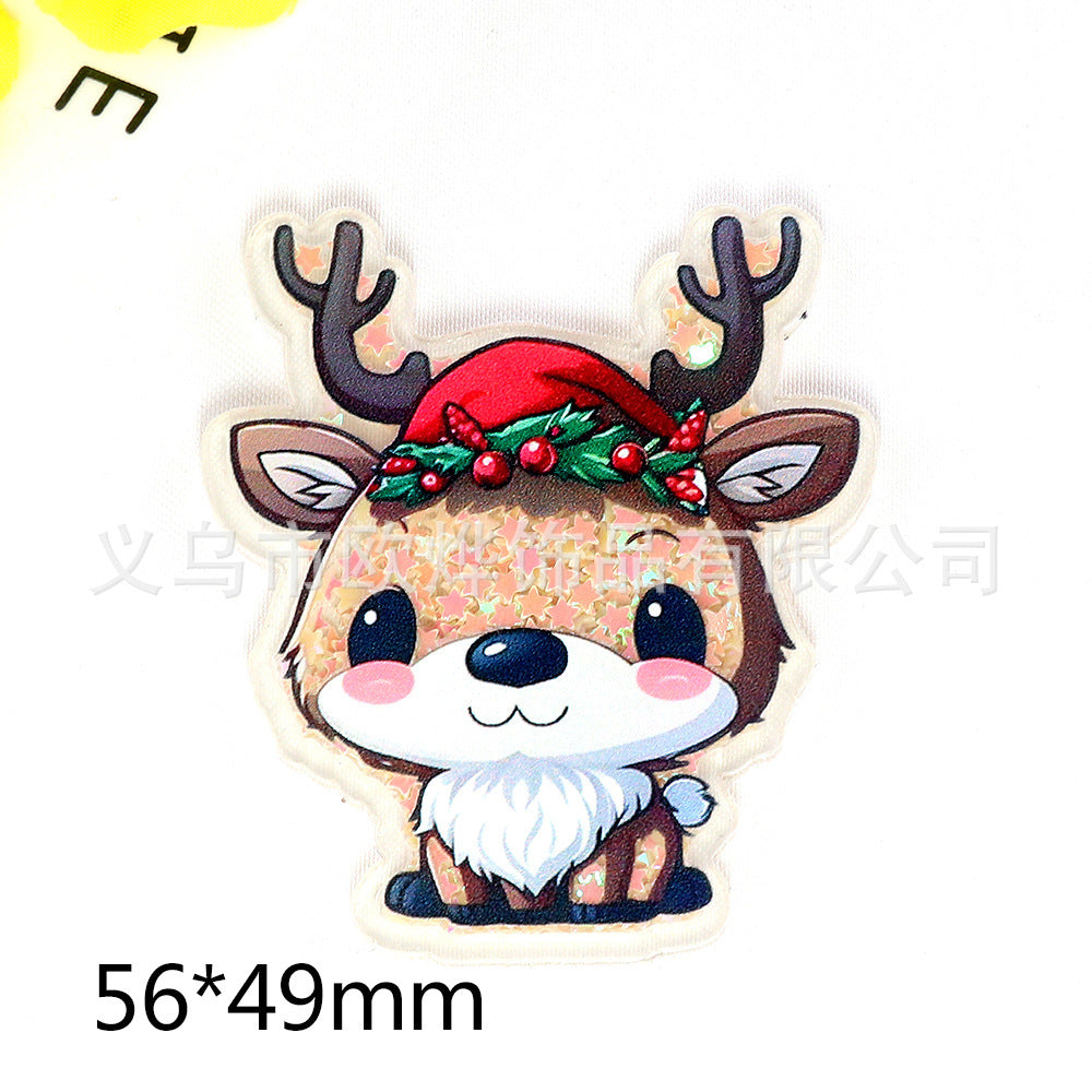 Wholesale 10pcs DIY Flatback Cartoon Christmas Snowman Acrylic Flatback Badge Reels Retractable Keychain DIY Accessories