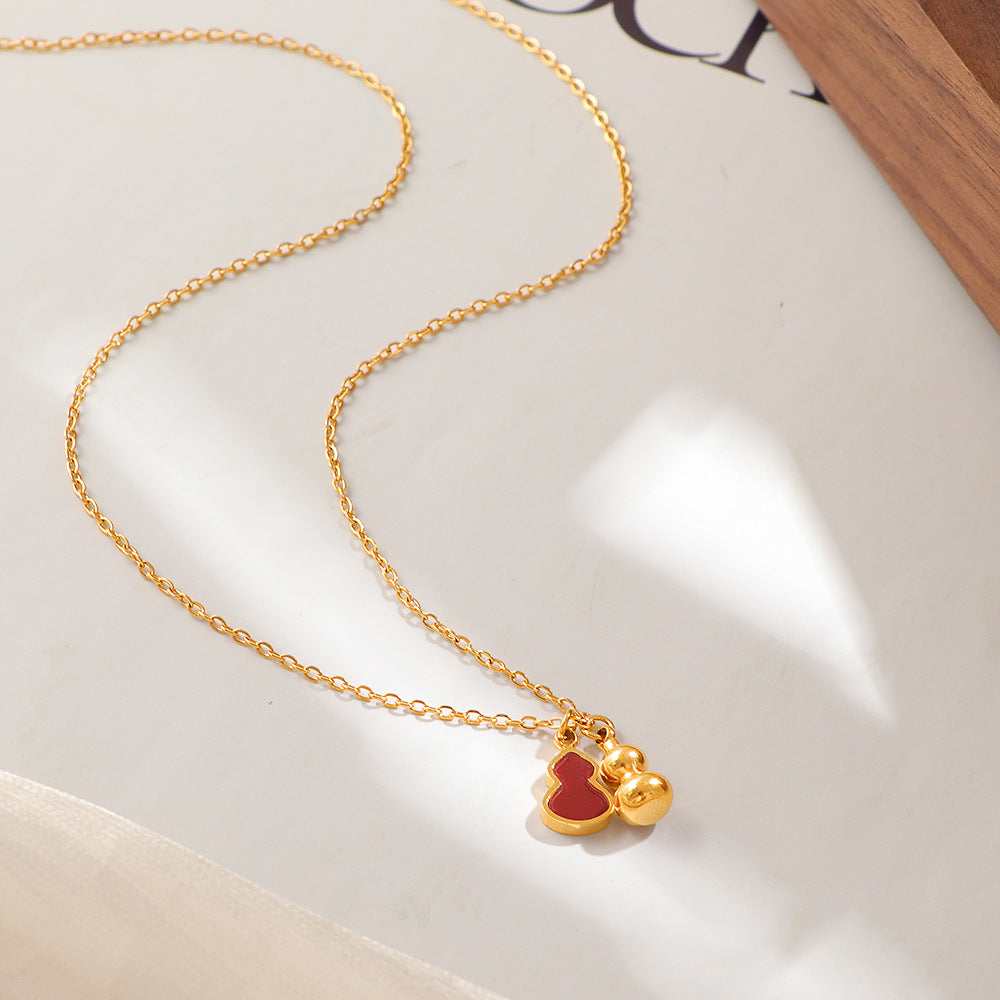 Wholesale Titanium Steel Wealth Attracting Red Shell Gourd Clavicle Necklace
