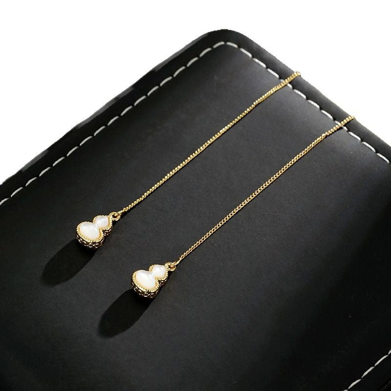 Wholesale double-sided natural fritillary enamel gourd pendant ear line earrings