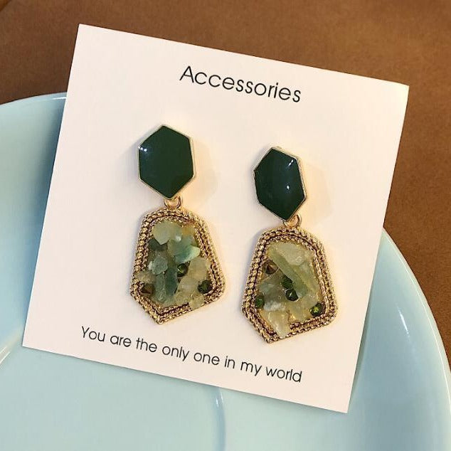 Wholesale Chic Heart-Shaped Alloy Earrings with Gemstone Design,  Fashion Jewelry Accessory for Daily Wear