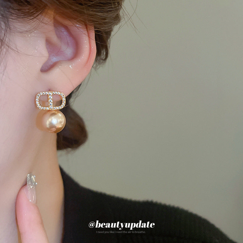 Wholesale  Silver Needle Zircon Pig Nose Pearl Earrings