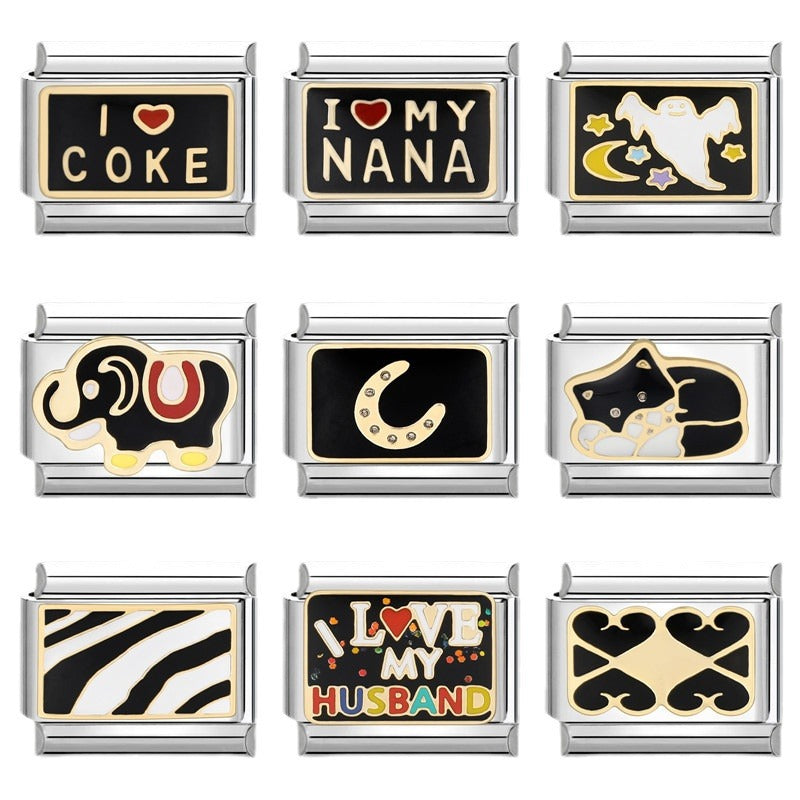 Wholesale Italian Charm Bracelet 9mm DIY Splicing Removable Stainless Steel Black Series Composable Bracelet