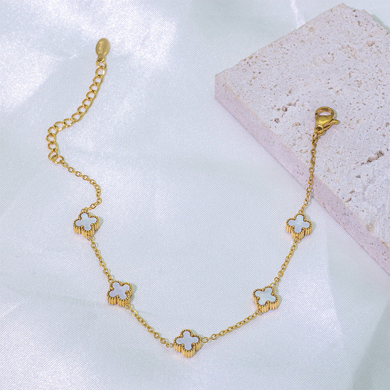 Wholesale 7mm Double-sided Natural Shell Four-leaf Clover Bracelet ACCVIP-BT-Xiangou004