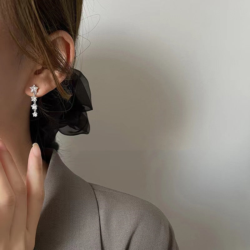 Wholesale Zircon alloy star-shaped tassel earrings