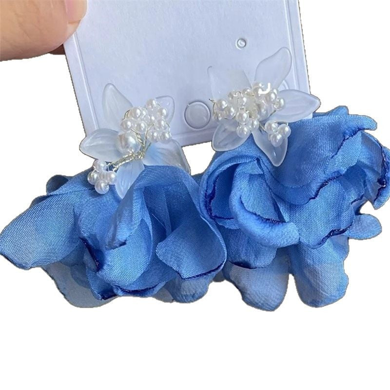 Wholesale Blue flower exaggerated earrings