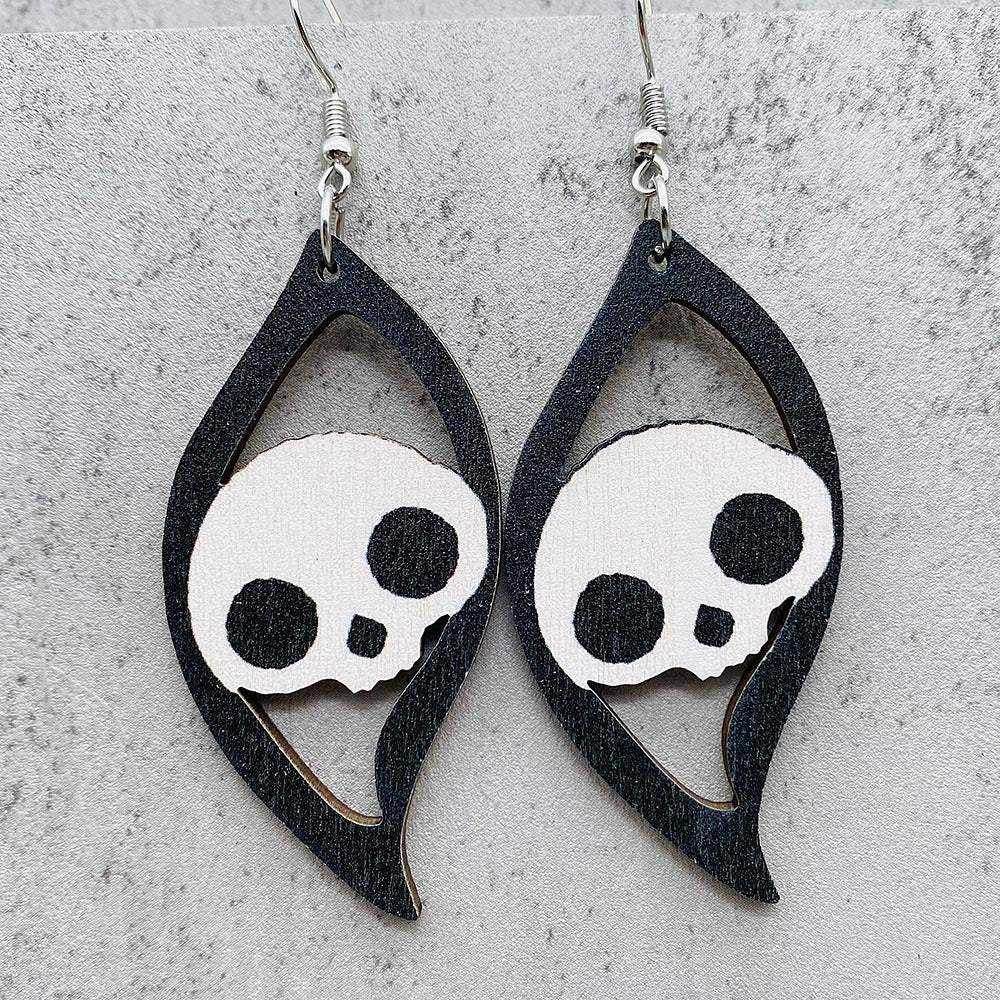 Wholesale Halloween Wood Pumpkin Skull Ghost Earrings