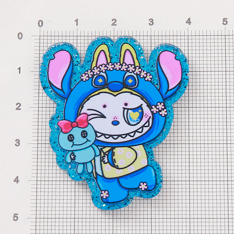 Wholesale 10pcs DIY Flatback Cartoon Acrylic Flatback Badge Reels Retractable Keychain DIY Accessories